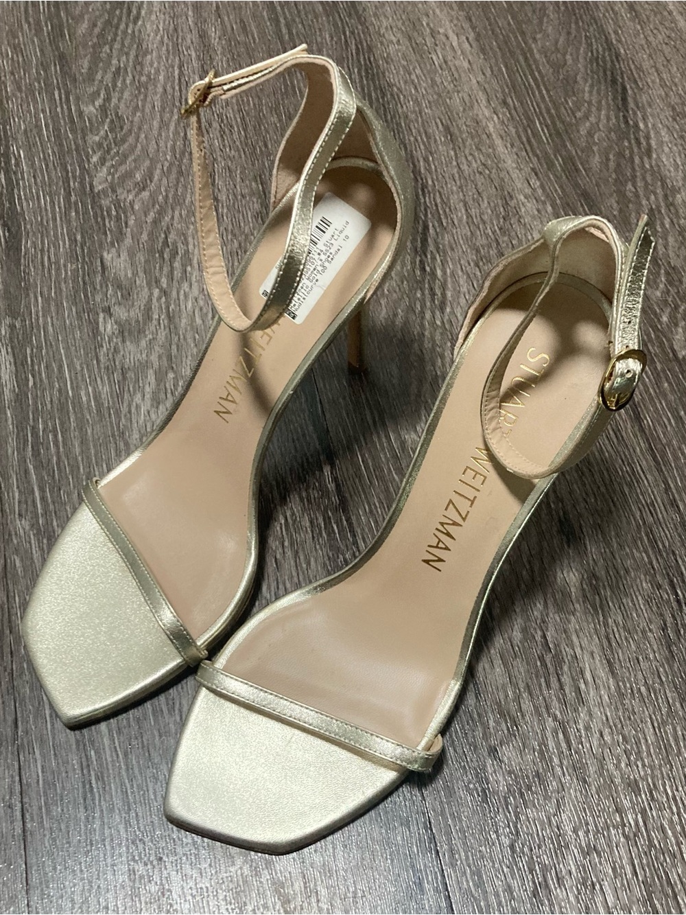 Stuart Weitzman Nudistcurve 100 Liquid Metallic Gold Sandal Heels Size 10
